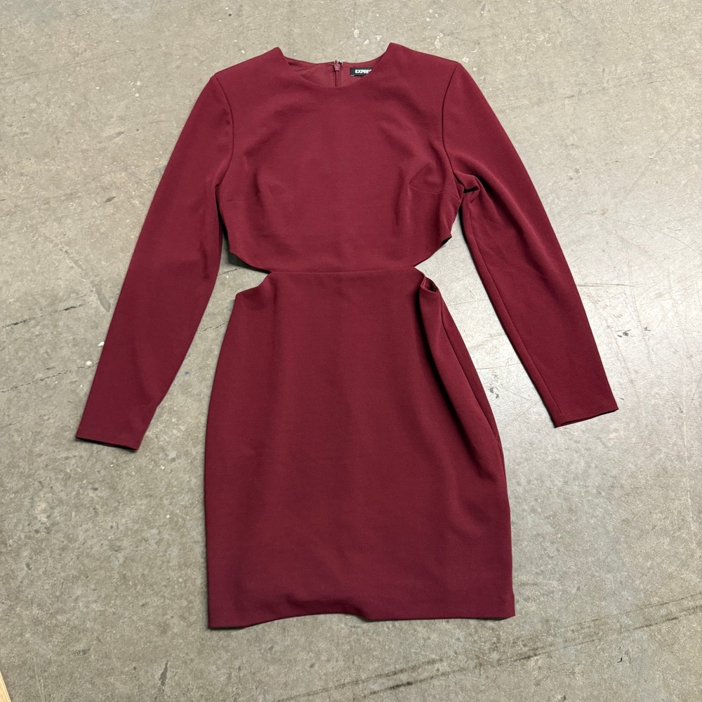 Express Burgundy Long Sleeve Cutout Mini Dress Wine Red Size S